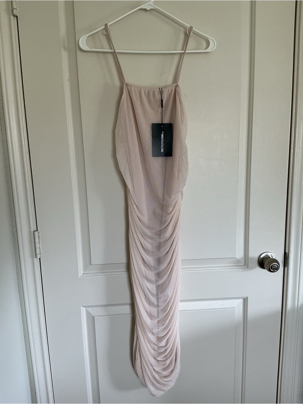 PrettyLittleThing Blush Pink Ruched Slip Maxi Dress